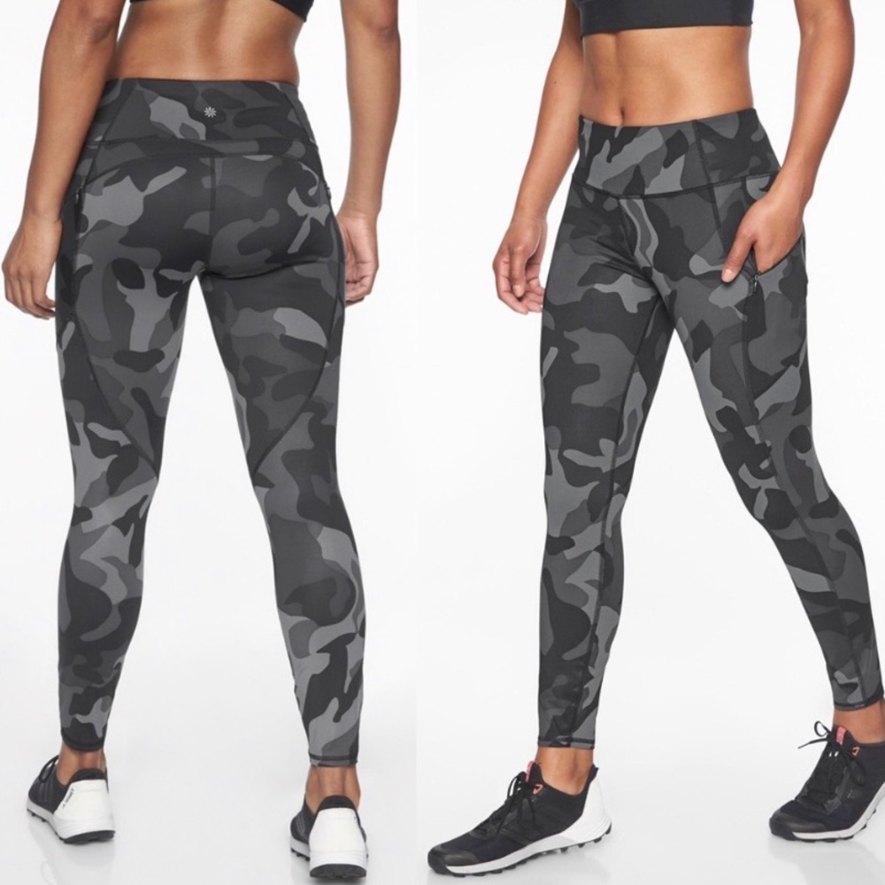 Athleta Camo Workout Leggings Black Gray XS